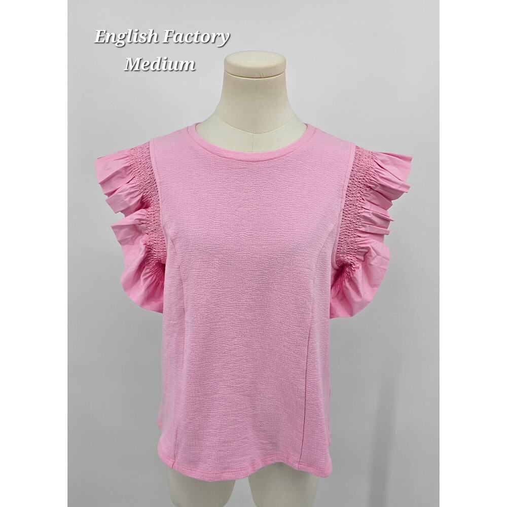 English Factory Girly Soft Romantic Coquette Mixed Media Knit Ruffle Top M